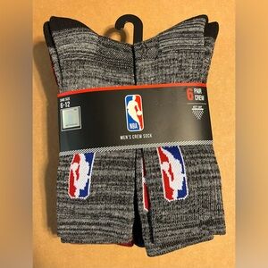 NBA Logo Basketball Men Crew Socks 6 Pairs - Gray Red Blue -Shoe Size 6-12 - NEW
